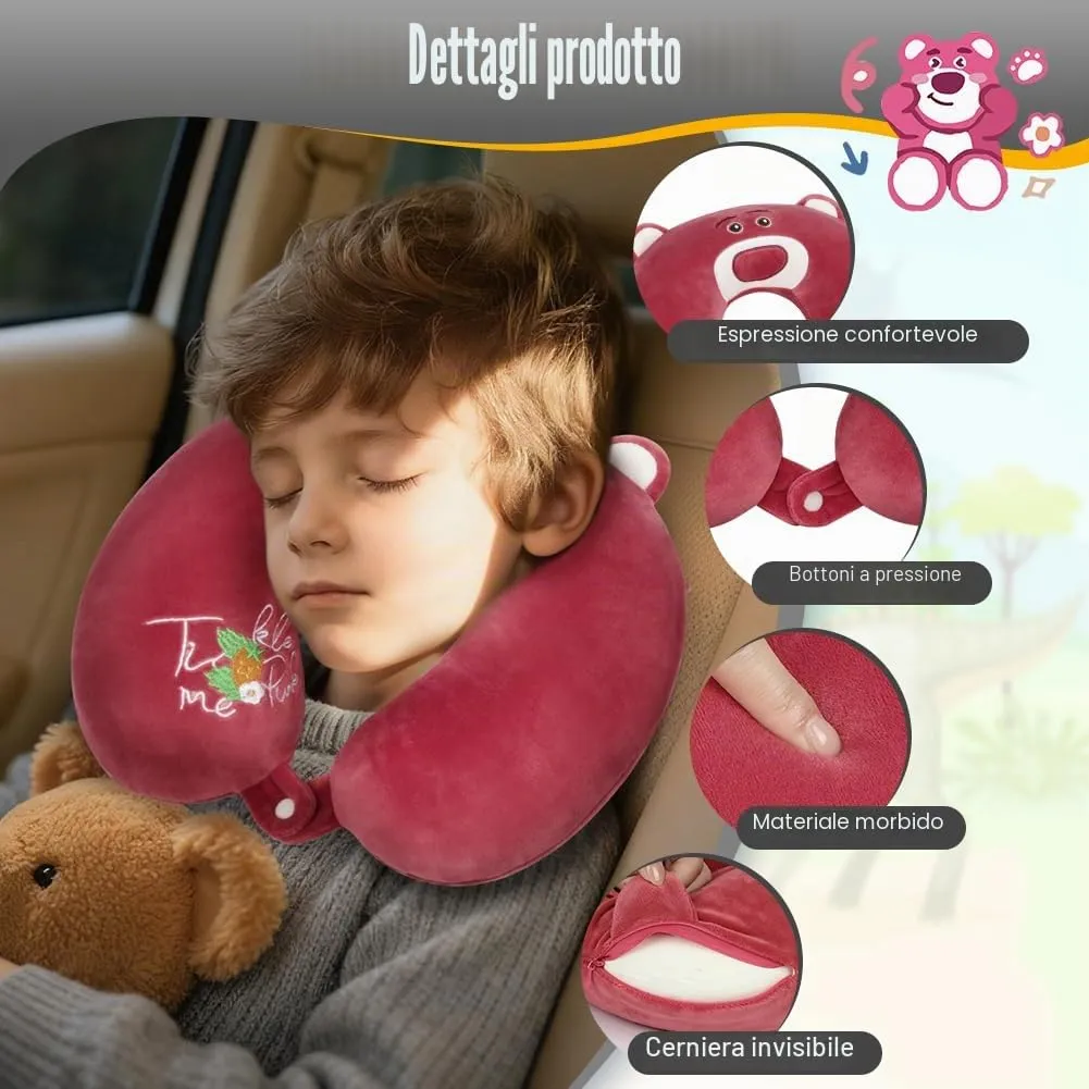Alaoo Cuscino da Viaggio per Bambini, Cuscino Portatile, Orso Fragola - immagine 3