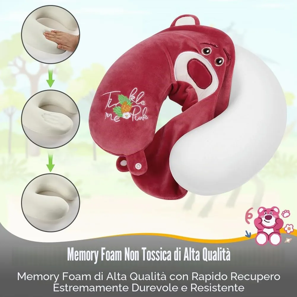 Alaoo Cuscino da Viaggio per Bambini, Cuscino Portatile, Orso Fragola - immagine 5
