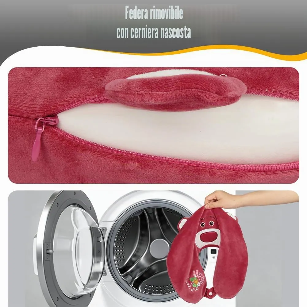 Alaoo Cuscino da Viaggio per Bambini, Cuscino Portatile, Orso Fragola - immagine 6