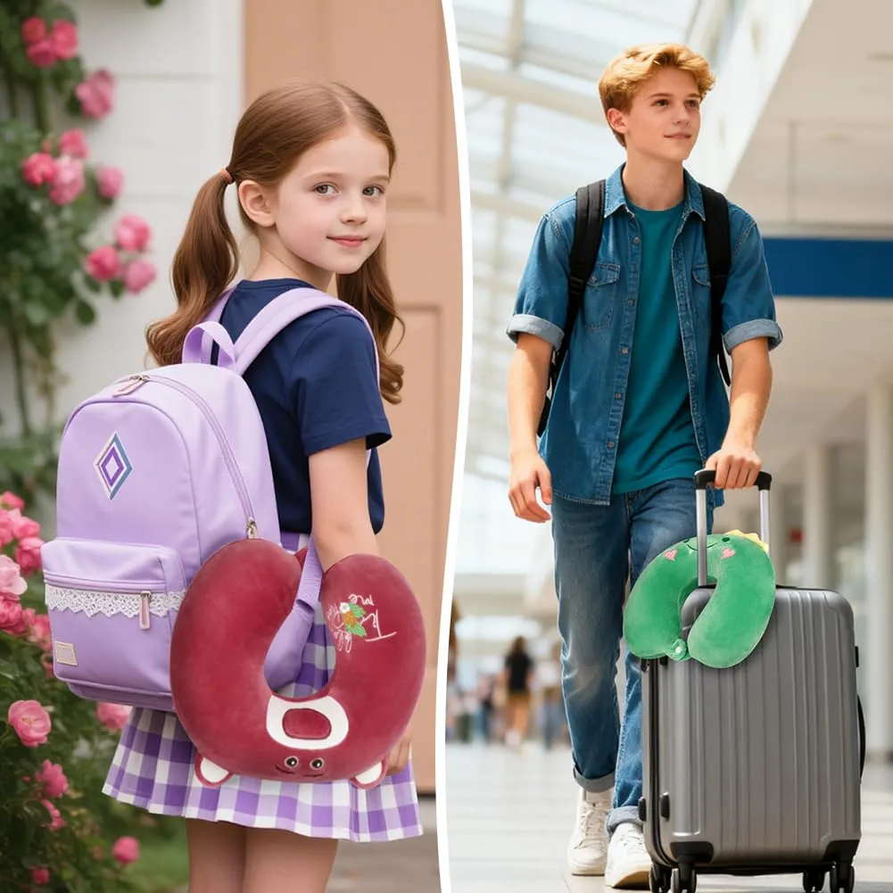Alaoo Cuscino da Viaggio per Bambini, Cuscino Portatile, Orso Fragola - immagine 7