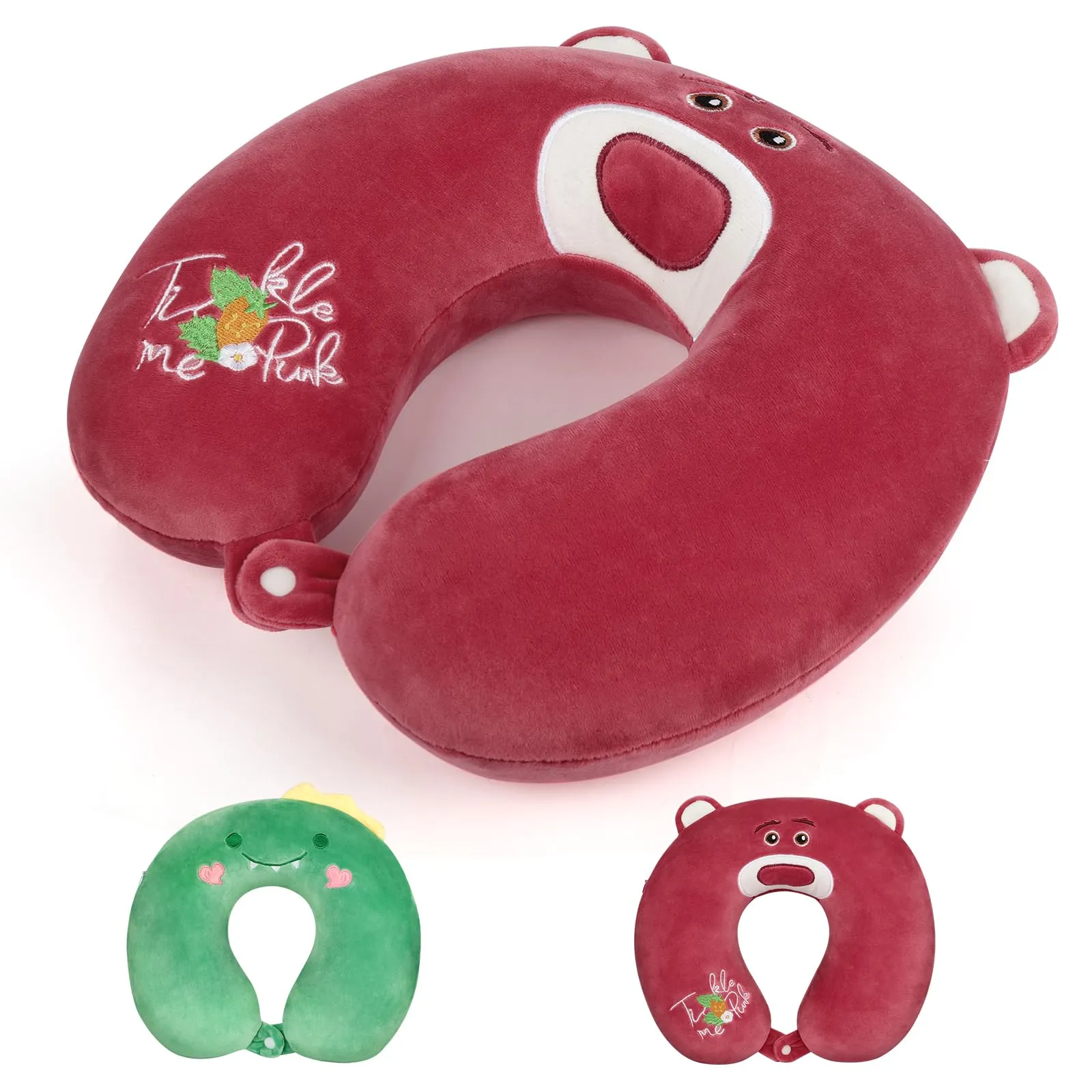 Alaoo Cuscino da Viaggio per Bambini, Cuscino Portatile, Orso Fragola - immagine 9