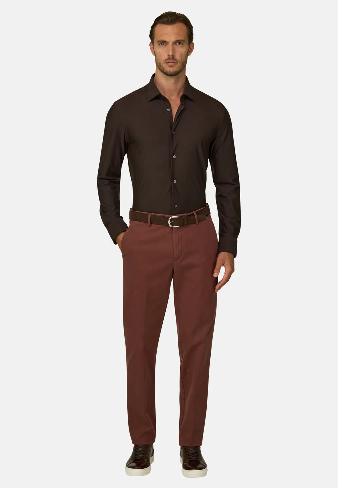 Boggi, Pantaloni In Cotone Tencel Elasticizzato, Uomo, Rouge, Taglia: 40 - immagine 2