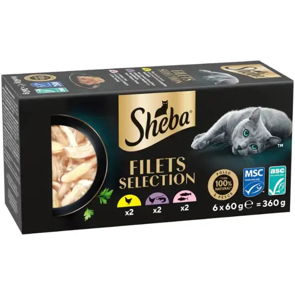 Sheba Filets in salsa Multipack 6x60 gr Mix 2: Pollo Pesce Salmone - immagine 1