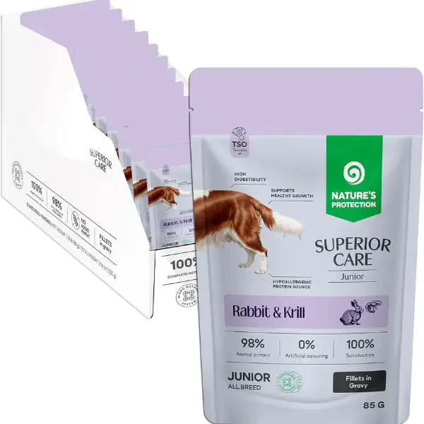 Nature’s Protection Superior Care Dog Junior All Breeds Filetti in gelatina 85 gr Coniglio - confezione da 12 pezzi - Cibo umido per cani - immagine 1