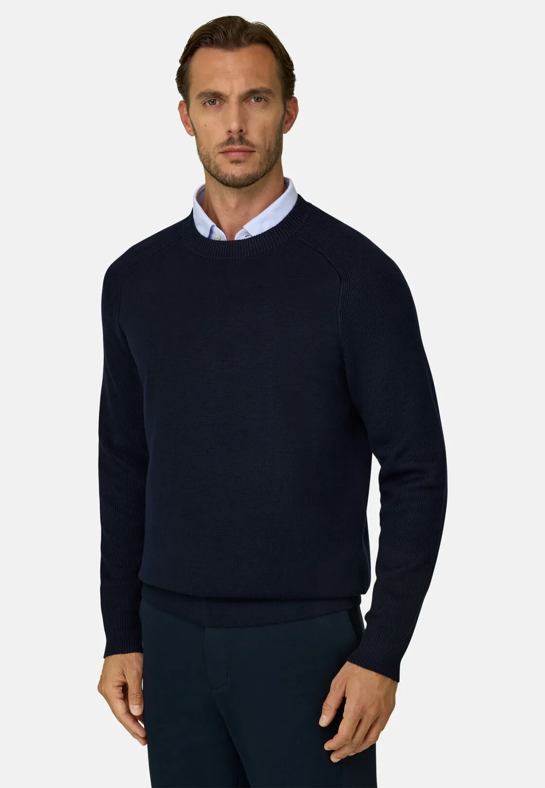 Boggi, Girocollo In Misto Lana Merino Wooltech, Uomo, Navy, Taglia: L - immagine 1