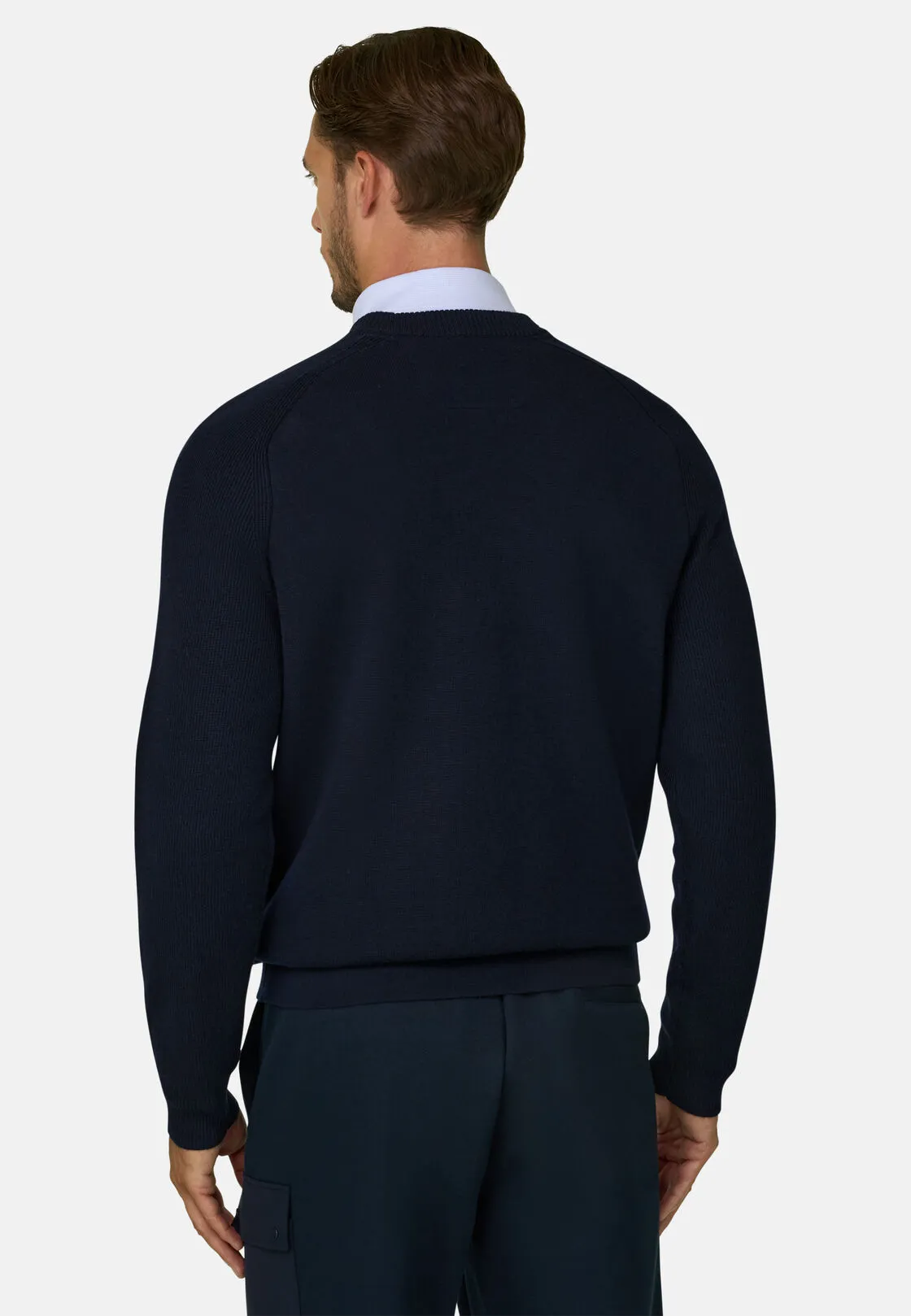 Boggi, Girocollo In Misto Lana Merino Wooltech, Uomo, Navy, Taglia: L - immagine 4