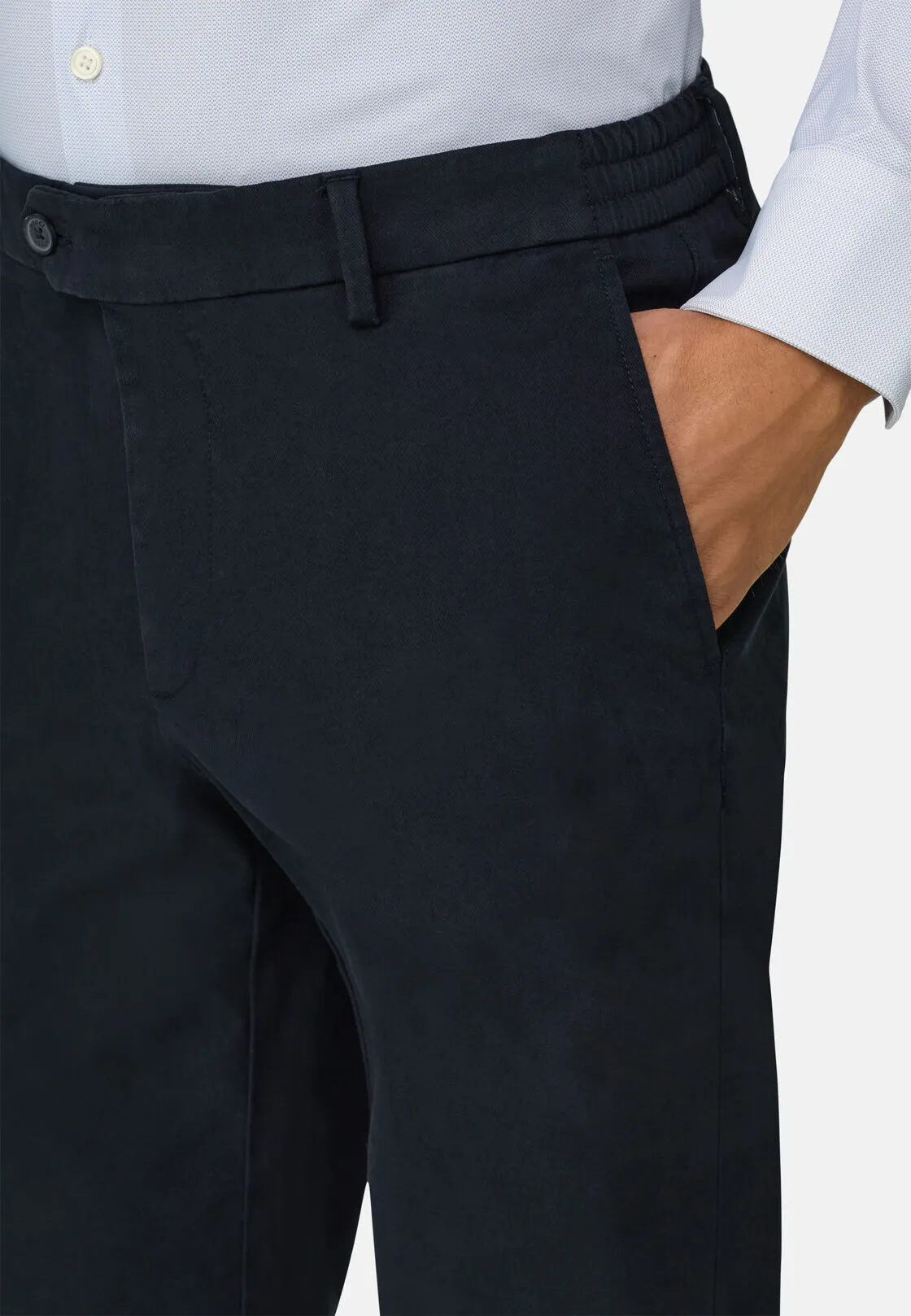 Boggi, Pantaloni In Cotone Tencel Elasticizzato, Uomo, Navy, Taglia: 29 - immagine 3