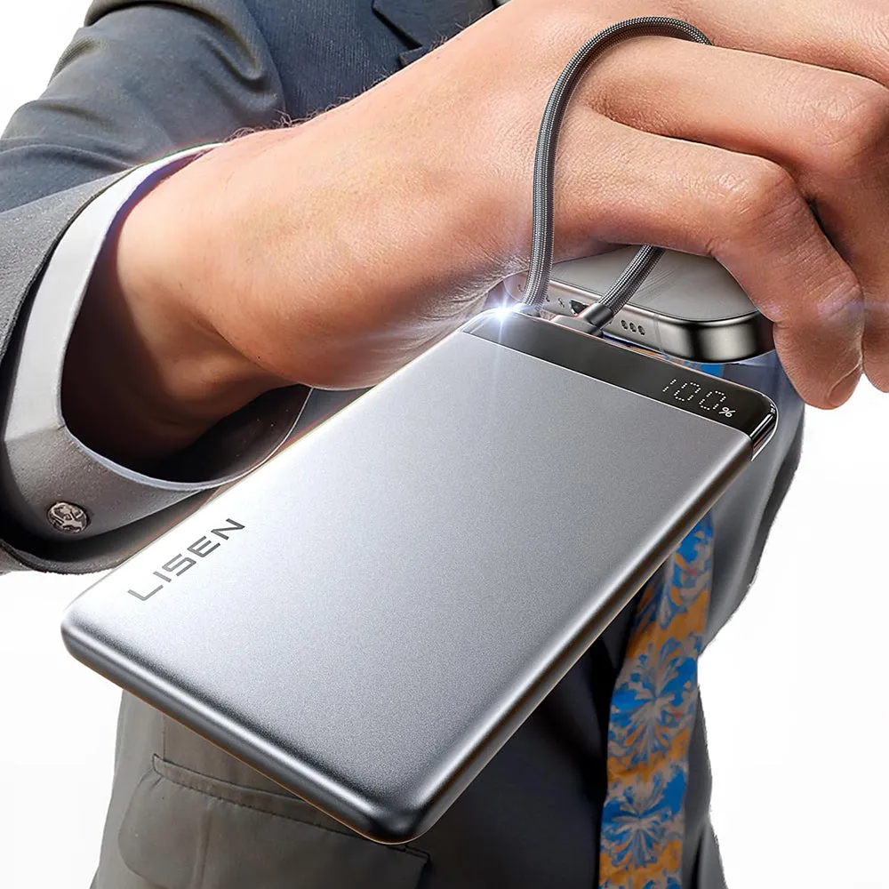 Batteria Esterna Lisen, 10000mAh, 22.5W, PD, 2 x USB-C, Grigio - immagine 1