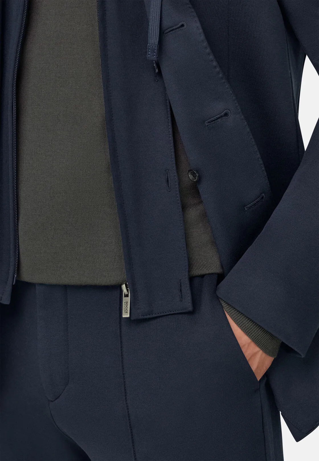 Boggi, Giacca Felpa Madison In Misto Cotone B Jersey, Uomo, Navy, Taglia: 52 - immagine 3
