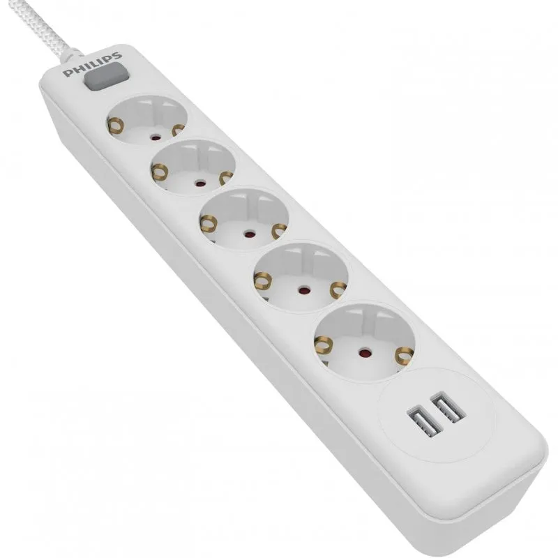 Philips SPN3052WA/10 Multipresa 5 Prese Schuko + 2 USB 2m - immagine 1