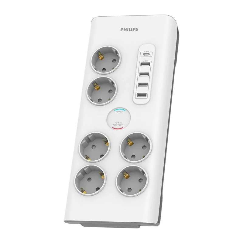 Philips SPN7060WA/10 Multipresa con Protezione 6 Prese Schuko + 5 USB 2m - immagine 1