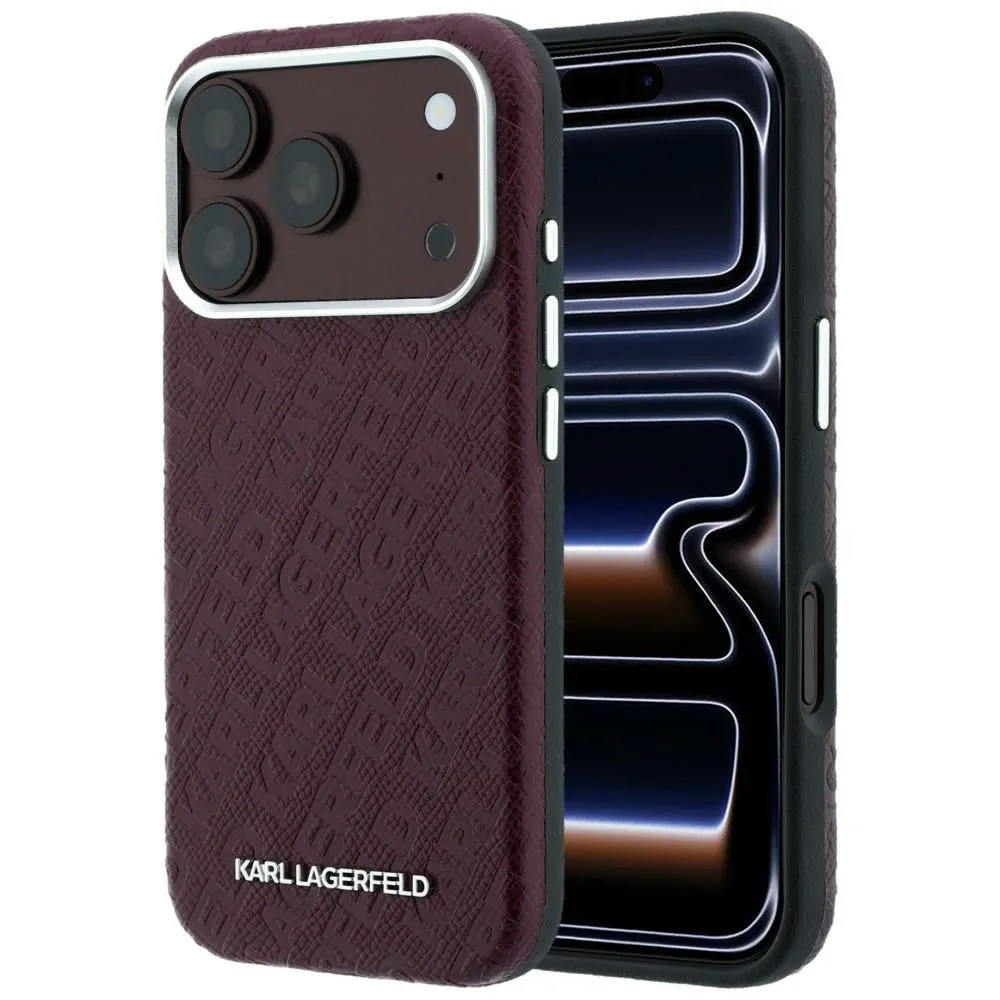 Custodia MagSafe per Apple iPhone 18 Pro Max / 17 Pro Max, Karl Lagerfeld, Logo in Metallo Granulato, Vinaccia - immagine 1