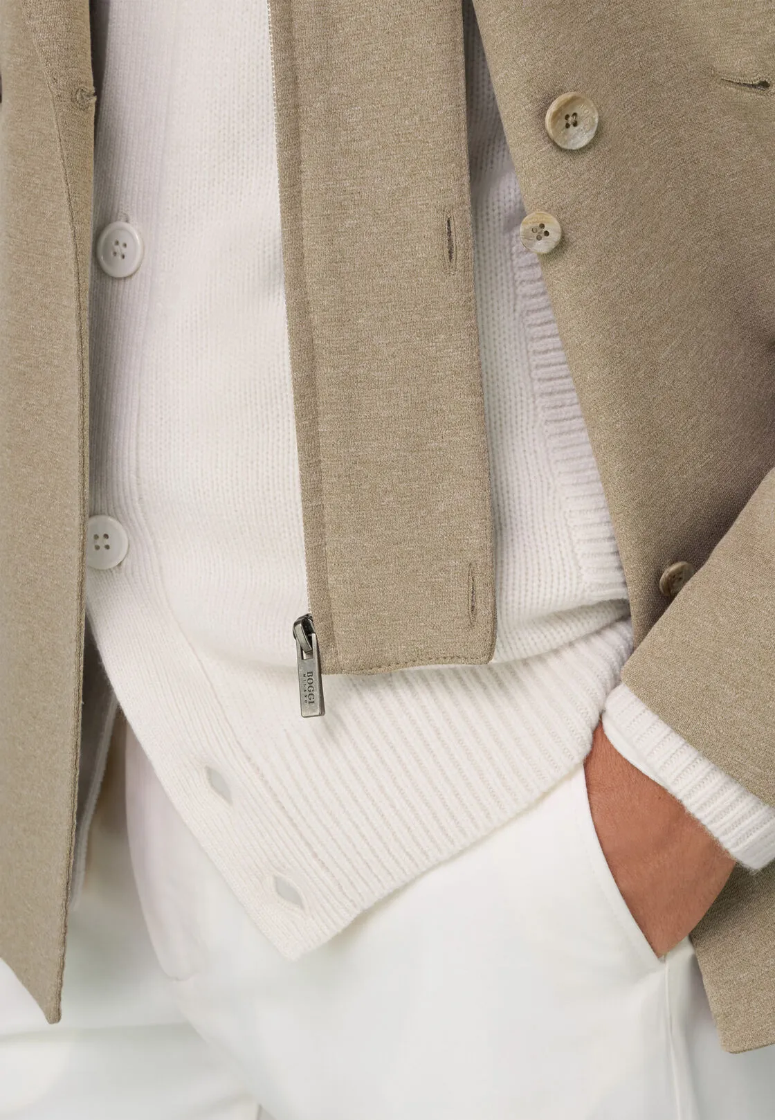 Boggi, Giacca Felpa Columbus In Misto Cotone B Jersey, Uomo, Taupe, Taglia: 52 - immagine 3
