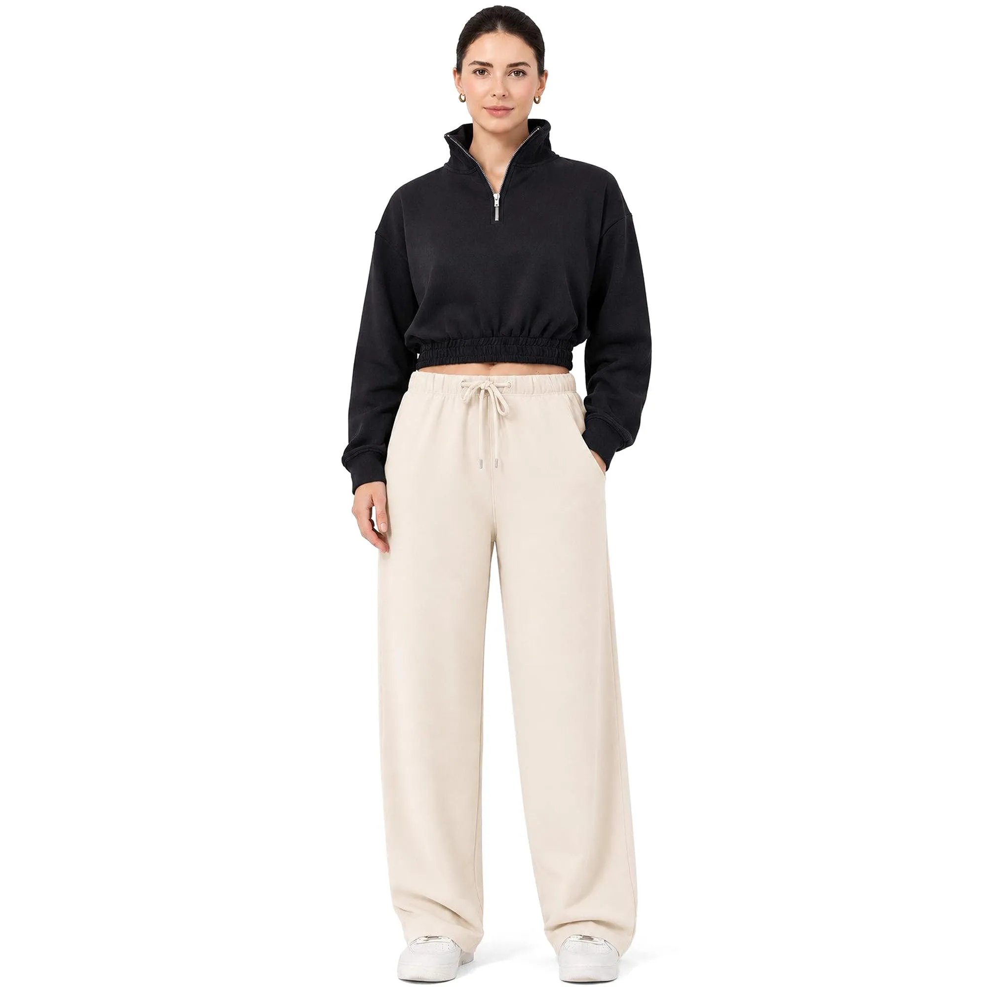 ROSS CAMP Pantaloni Tuta Donna Cotone – Pantaloni Sportivi Gamba Larga - immagine 7