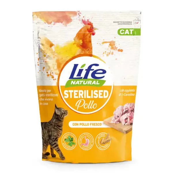 LifeCat Natural Adult Sterilised Low Grain Pollo fresco 800 gr - Croccantini per gatti - immagine 1