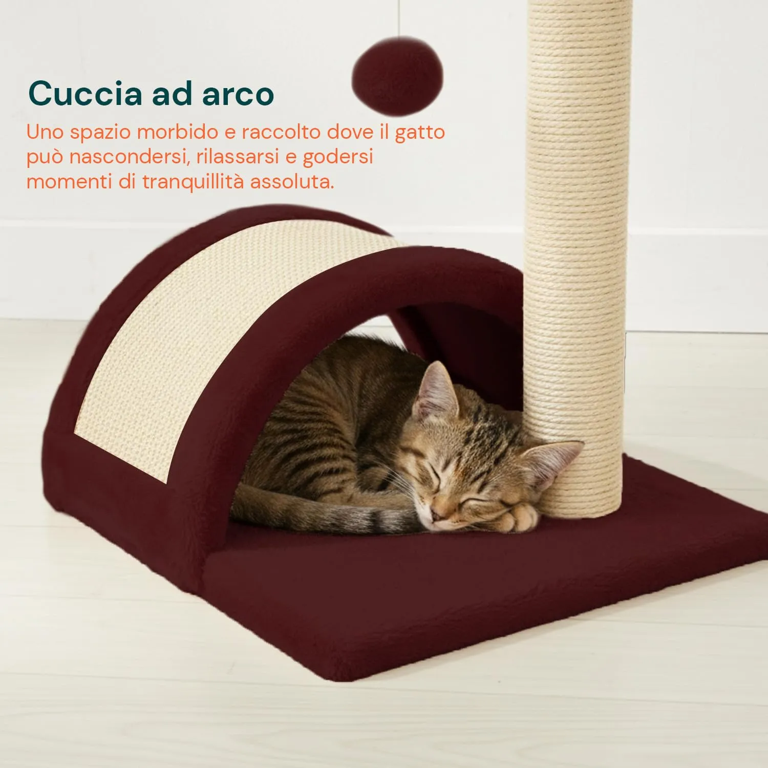 Avilia Tiragraffi Gatti Piccoli 50 cm, Arco in Sisal e Pallina, Bordeaux - immagine 5