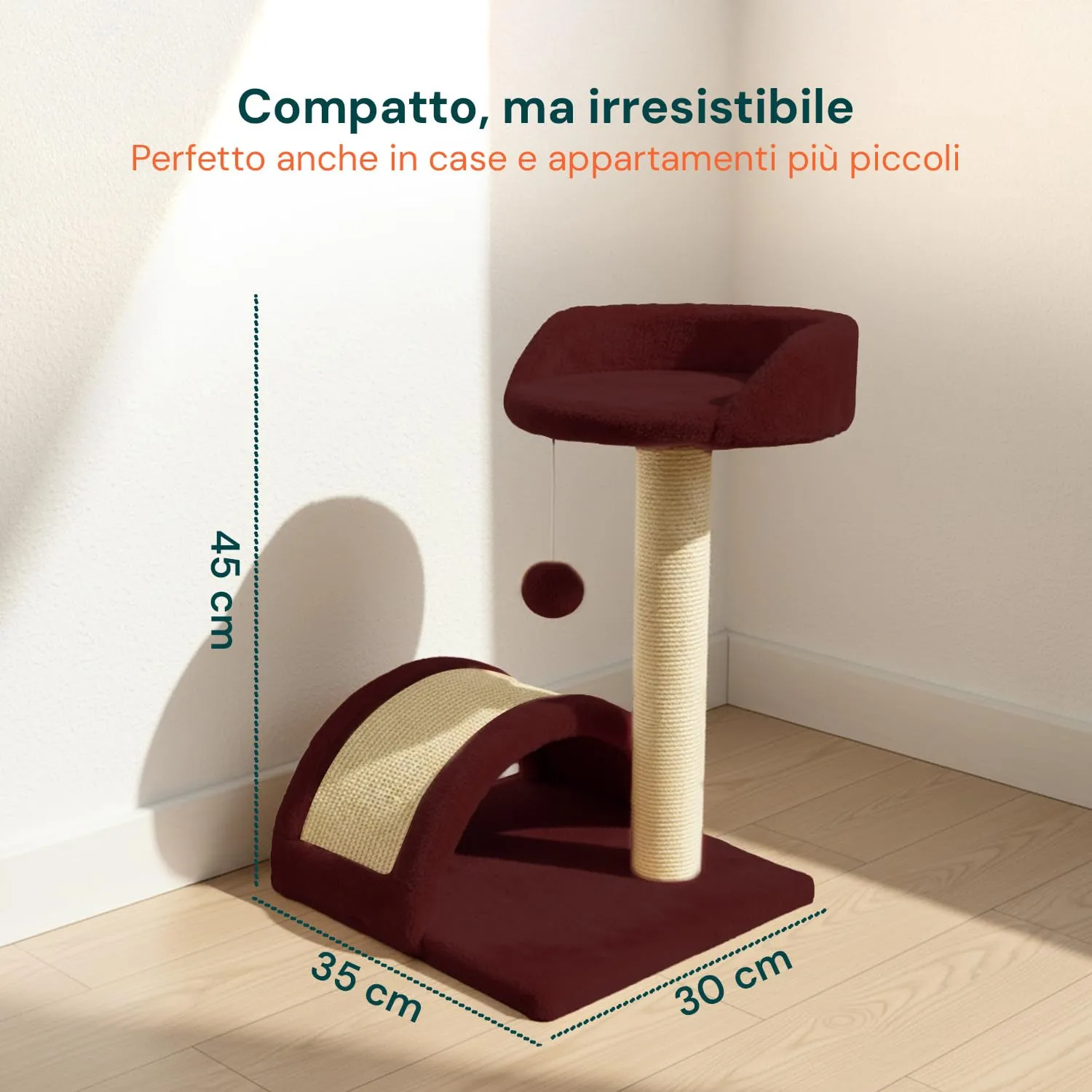 Avilia Tiragraffi Gatti Piccoli 50 cm, Arco in Sisal e Pallina, Bordeaux - immagine 8