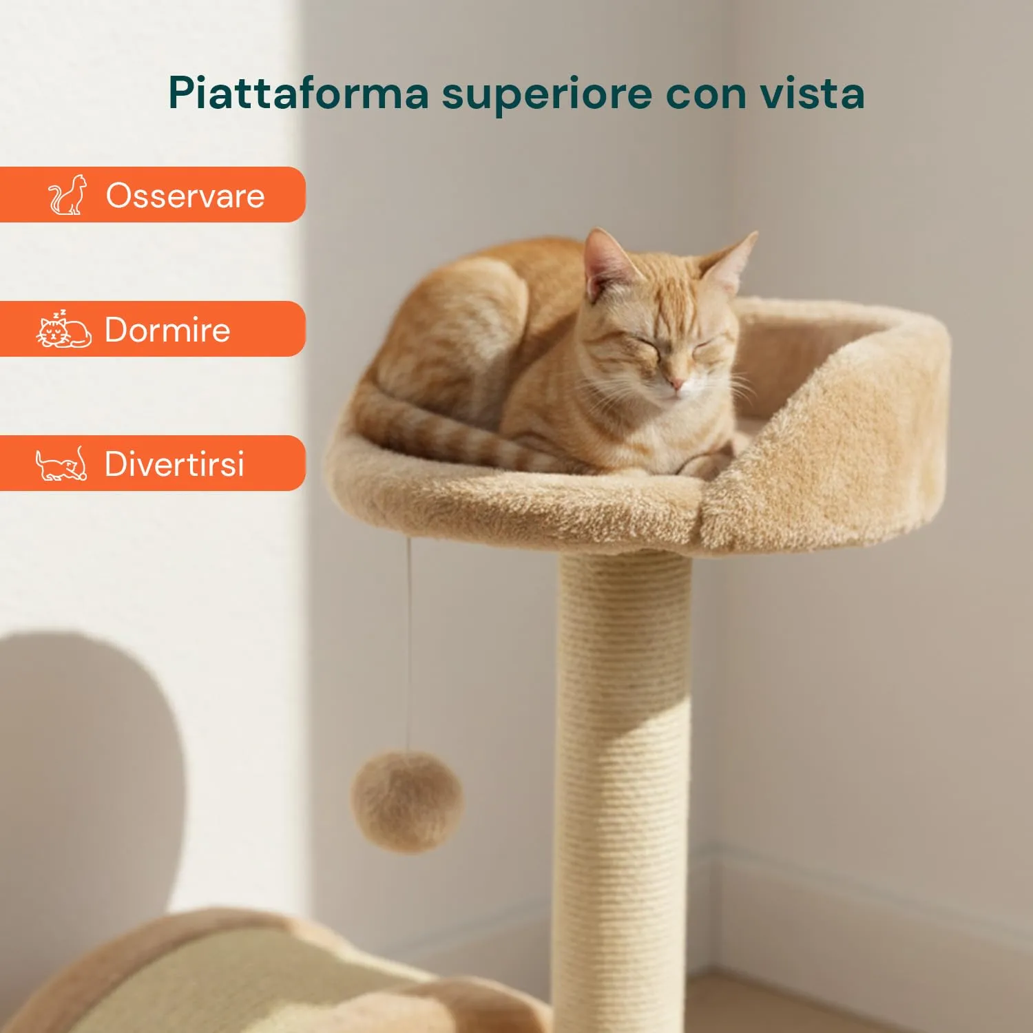 Avilia Tiragraffi Gatti Piccoli 50 cm, Arco in Sisal e Pallina, Beige - immagine 3
