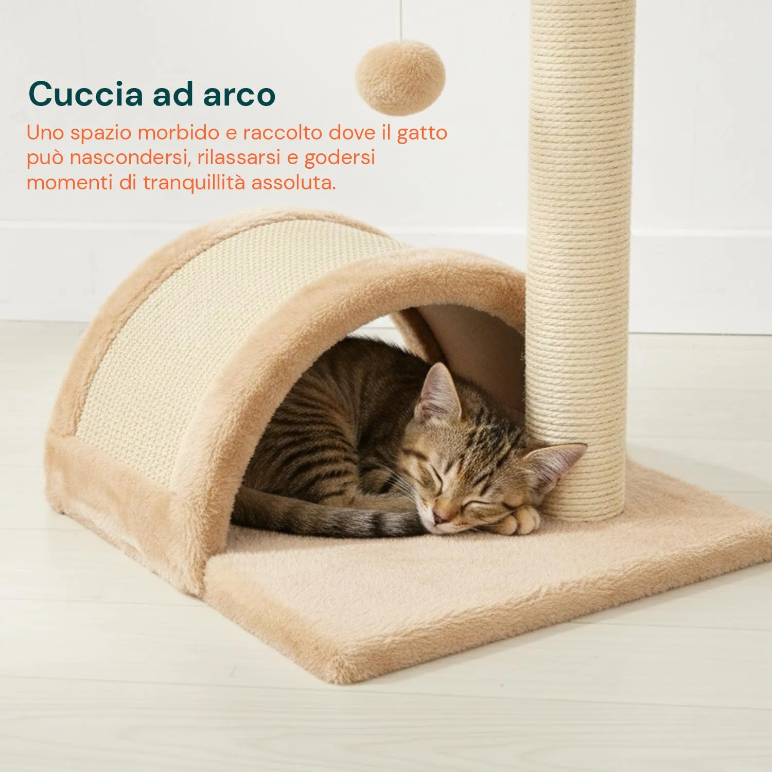 Avilia Tiragraffi Gatti Piccoli 50 cm, Arco in Sisal e Pallina, Beige - immagine 5