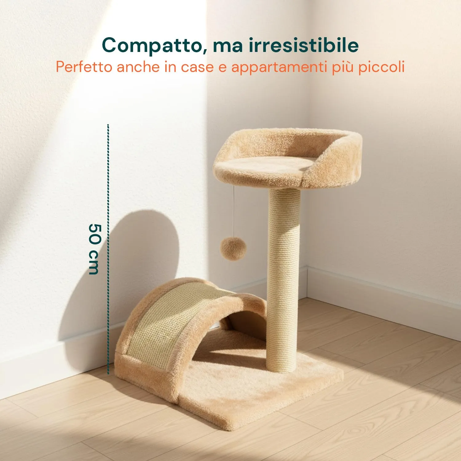 Avilia Tiragraffi Gatti Piccoli 50 cm, Arco in Sisal e Pallina, Beige - immagine 8