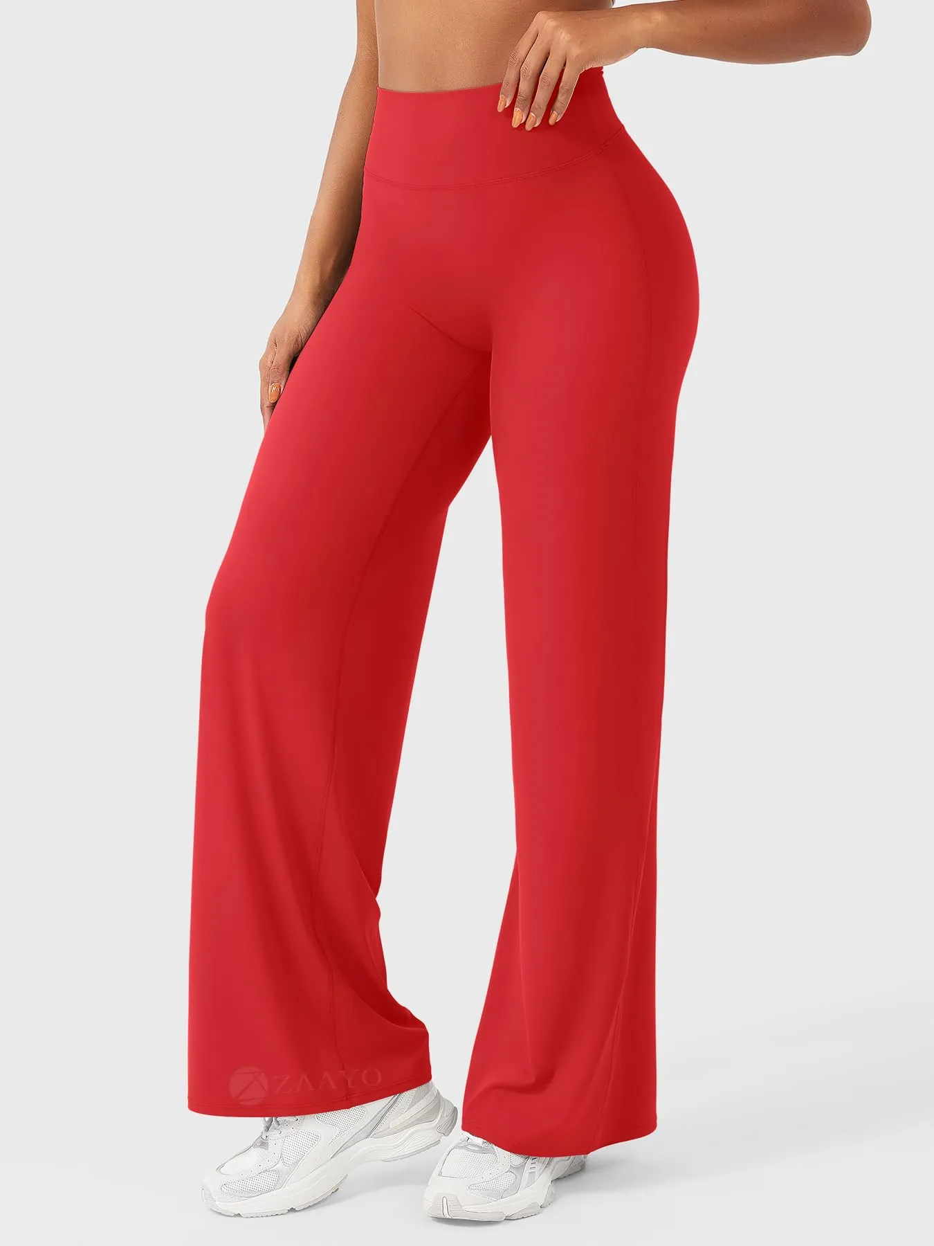 ZAAYO Pantaloni Yoga Senza Cuciture per Donna, Leggings Dritti, Vita Alta, con Gambe Larghe, per Sport, Yoga, Opachi, Rosso, L - immagine 4