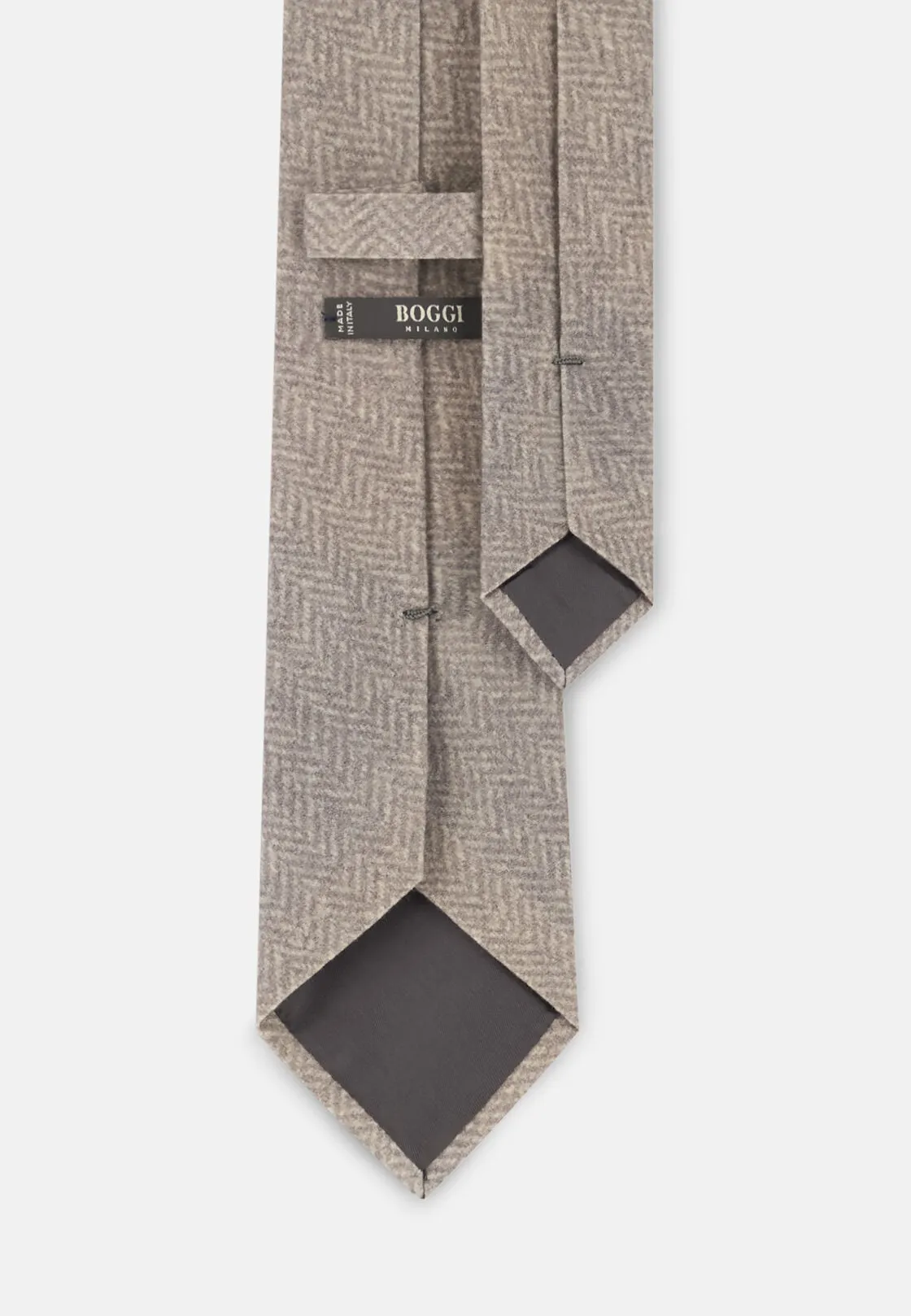 Boggi, Cravatta Stampa Motivo Spiga In Lana Cashmere, Uomo, Light grey - immagine 3