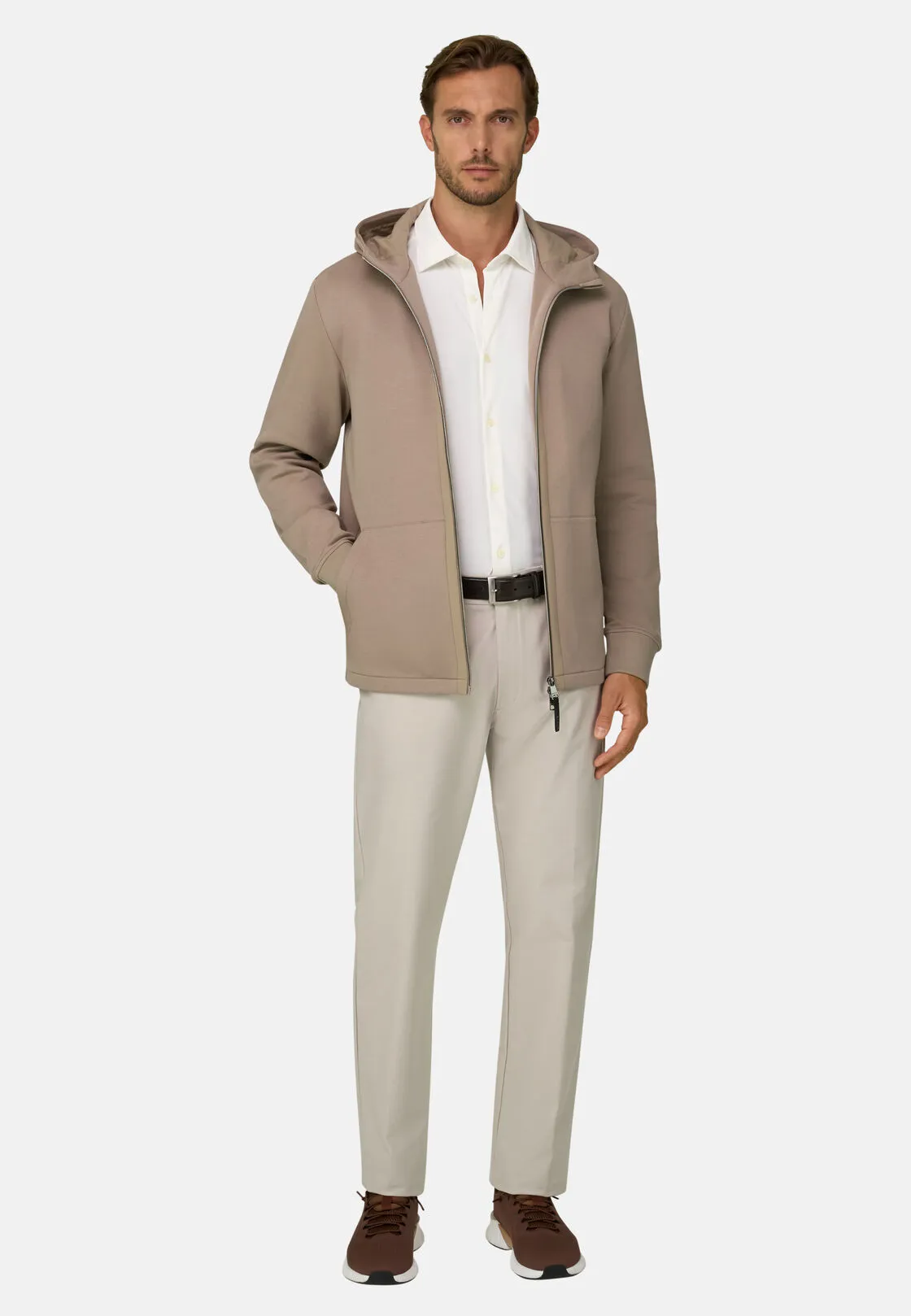 Boggi, Felpa Full Zip Cappuccio In Misto Cotone Scuba B Tech, Uomo, Beige, Taglia: M - immagine 2