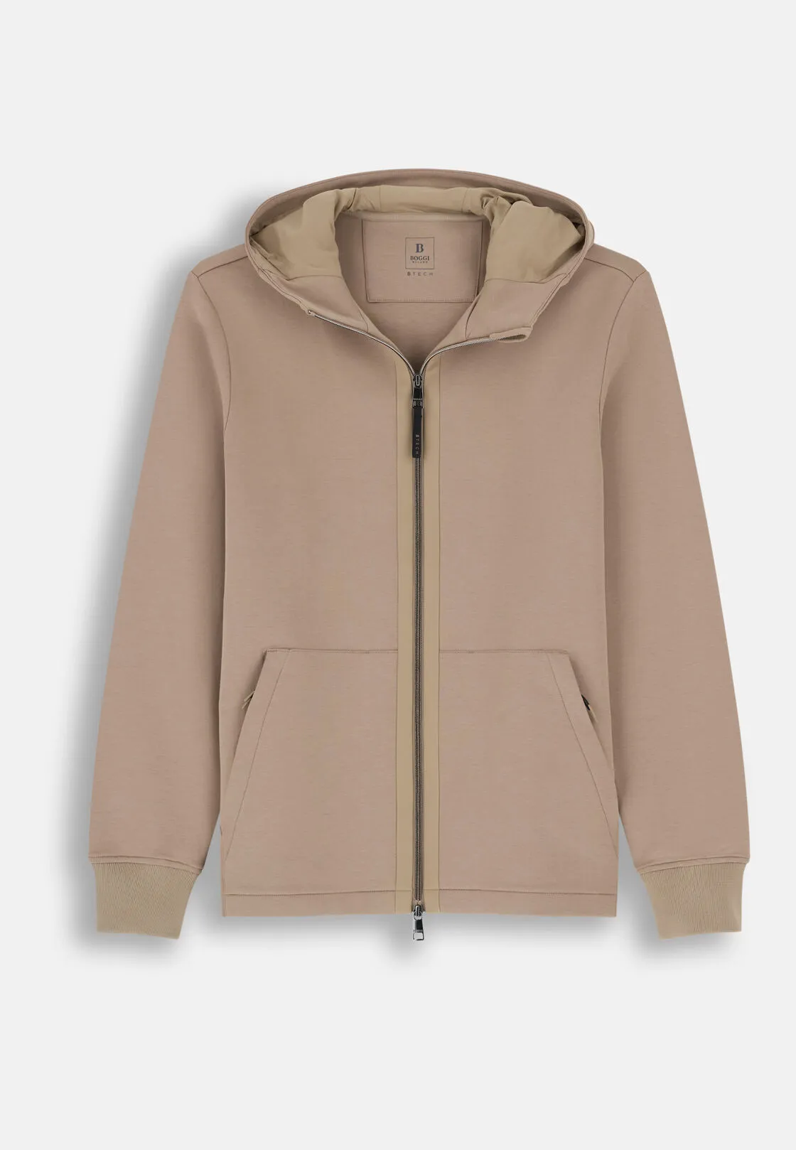 Boggi, Felpa Full Zip Cappuccio In Misto Cotone Scuba B Tech, Uomo, Beige, Taglia: M - immagine 5