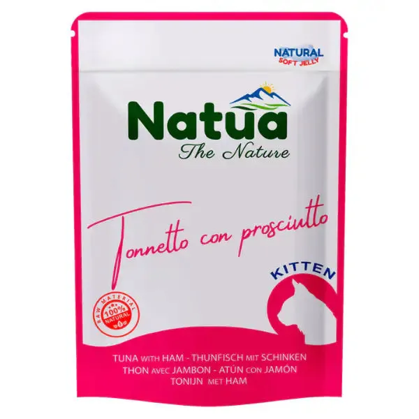 Natua Natural Cat Kitten in Jelly cottura al vapore 70 gr Tonnetto e prosciutto - confezione da 24 pezzi - Cibo umido per gatti - immagine 1