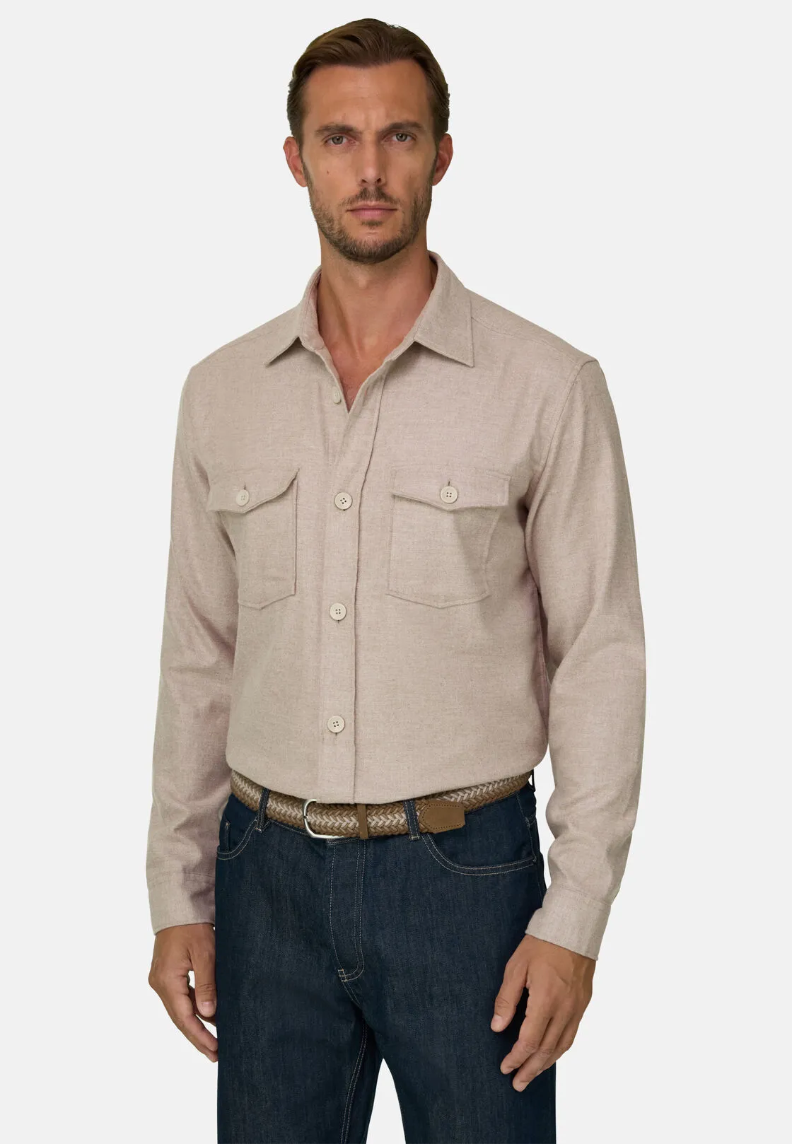 Boggi, Camicia Over In Flanella Di Cotone, Uomo, Sabbia, Taglia: XL - immagine 1