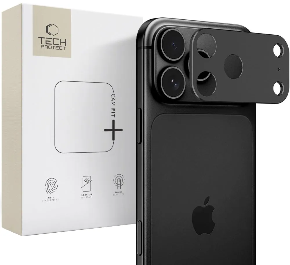 Cornice protettiva per fotocamera posteriore Tech-Protect Camalloy Fit+ per Apple iPhone 18 Pro Max, Alluminio, Nero - immagine 1