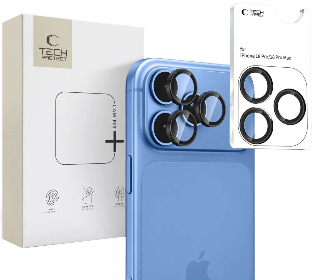 Pellicola protettiva per fotocamera posteriore Tech-Protect CamRing Fit+ per Apple iPhone 18 Pro / 18 Pro Max, vetro temperato, nero - immagine 1