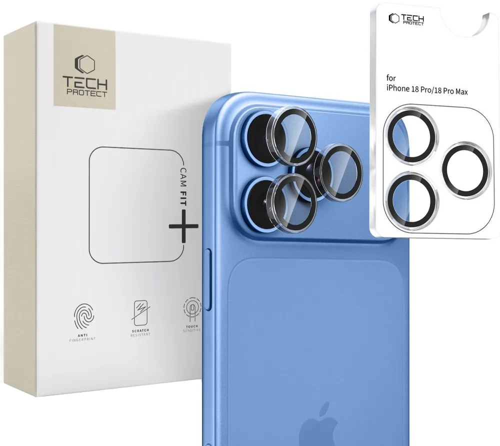 Pellicola protettiva per fotocamera posteriore Tech-Protect CamRing Fit+ per Apple iPhone 18 Pro / 18 Pro Max, vetro temperato, trasparente - immagine 1