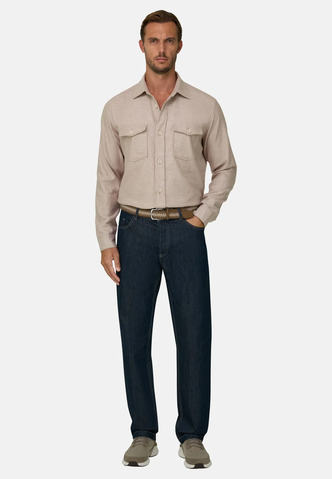 Boggi, Camicia Over In Flanella Di Cotone, Uomo, Sabbia, Taglia: XS - immagine 2