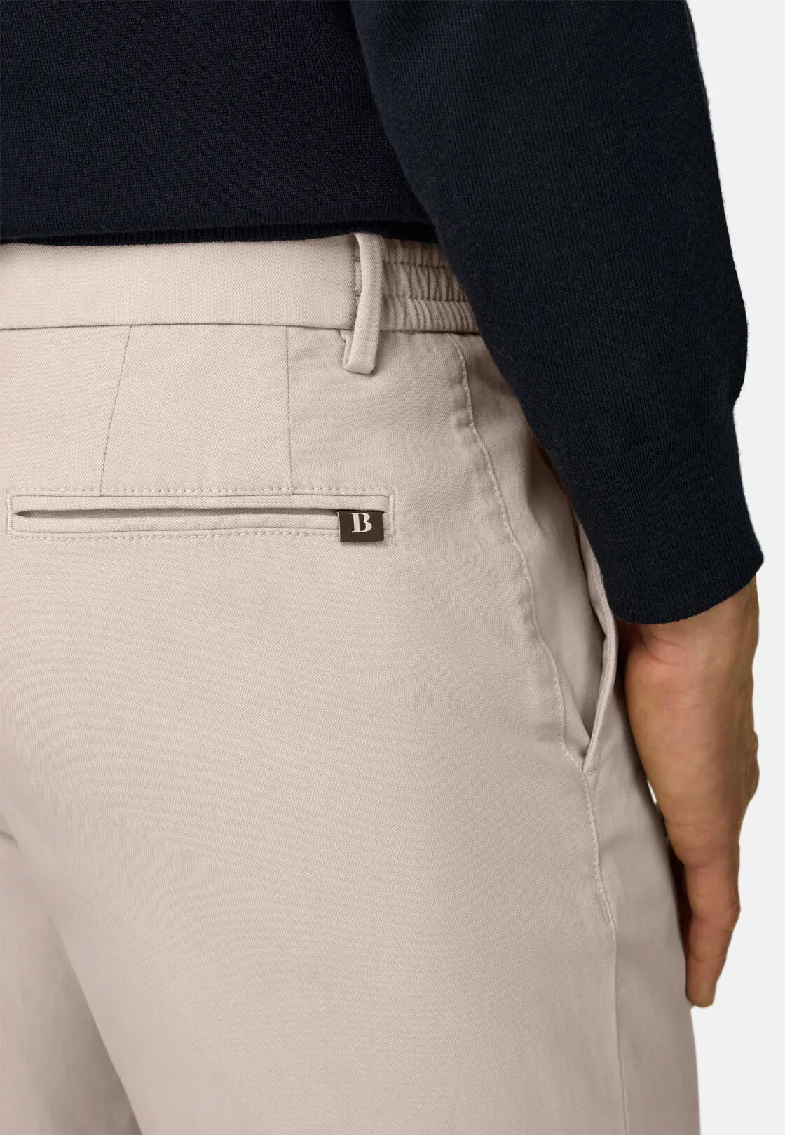 Boggi, Pantaloni In Cotone Tencel Elasticizzato, Uomo, Sabbia, Taglia: 34 - immagine 3