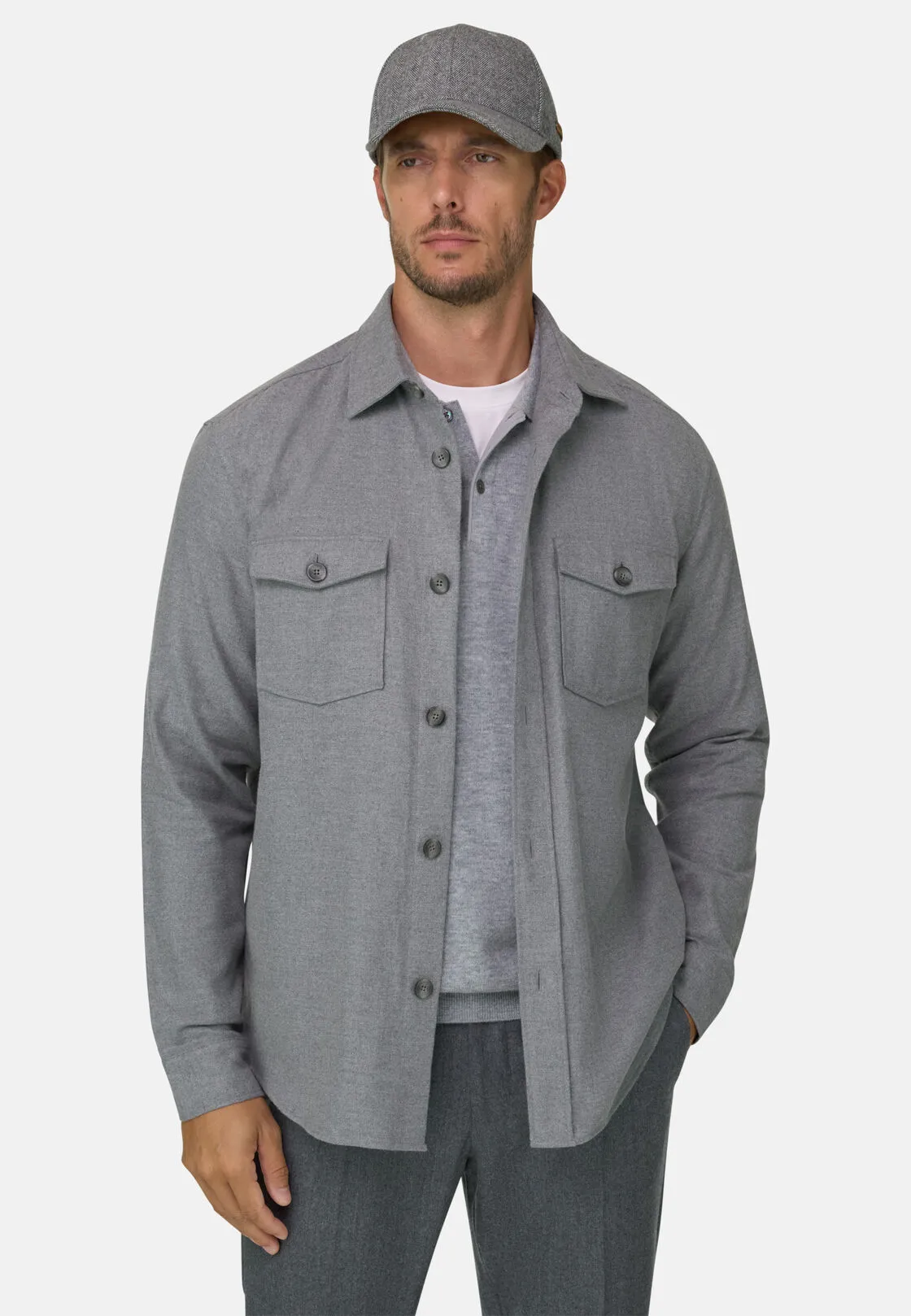Boggi, Camicia Over In Flanella Di Cotone, Uomo, Grigio, Taglia: XL - immagine 1