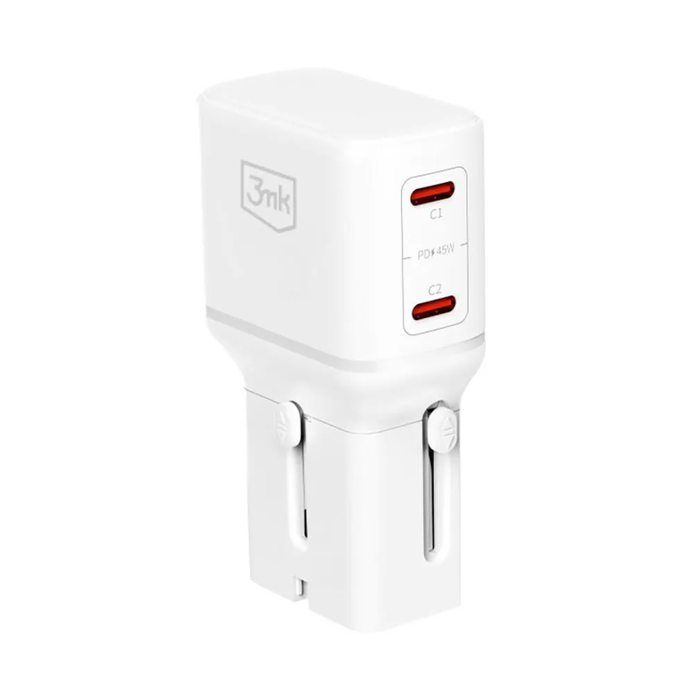 Caricatore da rete 3MK Globe Travel, 45W, 3A, 2 x USB-C, Bianco - immagine 1