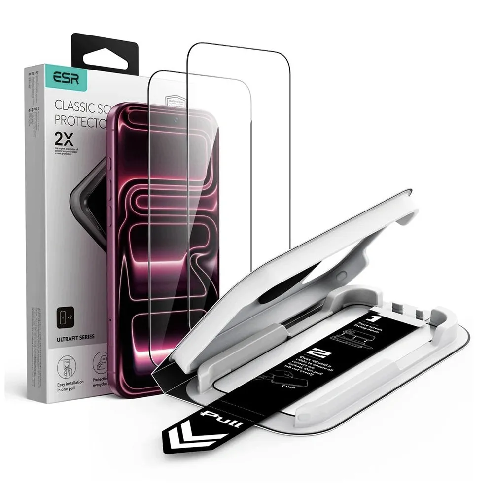 Pellicola protettiva per schermo ESR UltraFit Classic per Apple iPhone 18 Pro Max / 17 Pro Max, vetro temperato, adesivo completo, set da 2 pezzi, nero - immagine 1