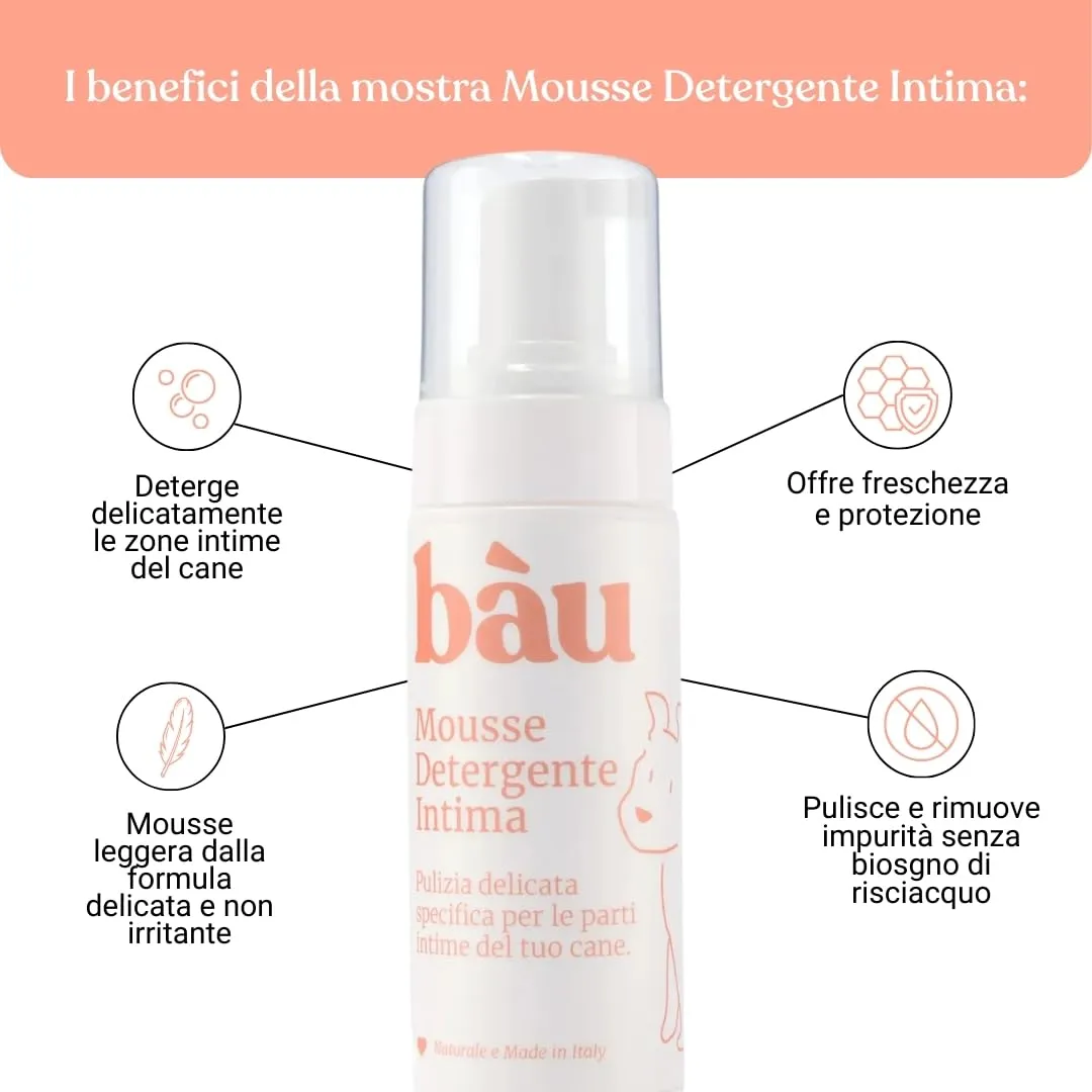 Bau Mousse Detergente Intimo per Cani senza Risciacquo – Con Acqua di Camomilla e Aloe Vera Bio – Pulizia Delicata Zone Sensibili, Formula Lenitiva e Rinfrescante – Ideale Uso Quotidiano - immagine 2