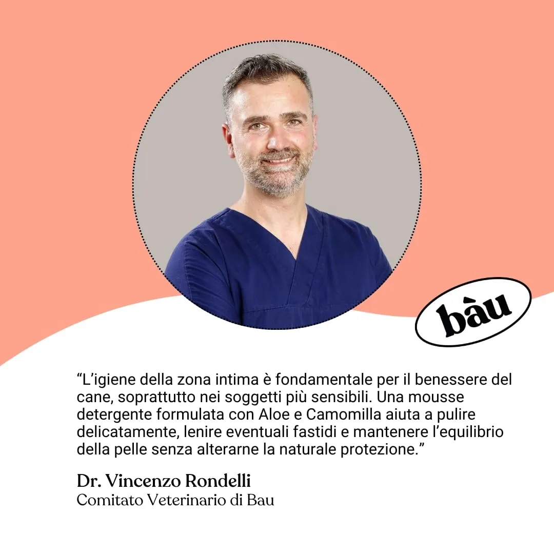Bau Mousse Detergente Intimo per Cani senza Risciacquo – Con Acqua di Camomilla e Aloe Vera Bio – Pulizia Delicata Zone Sensibili, Formula Lenitiva e Rinfrescante – Ideale Uso Quotidiano - immagine 8