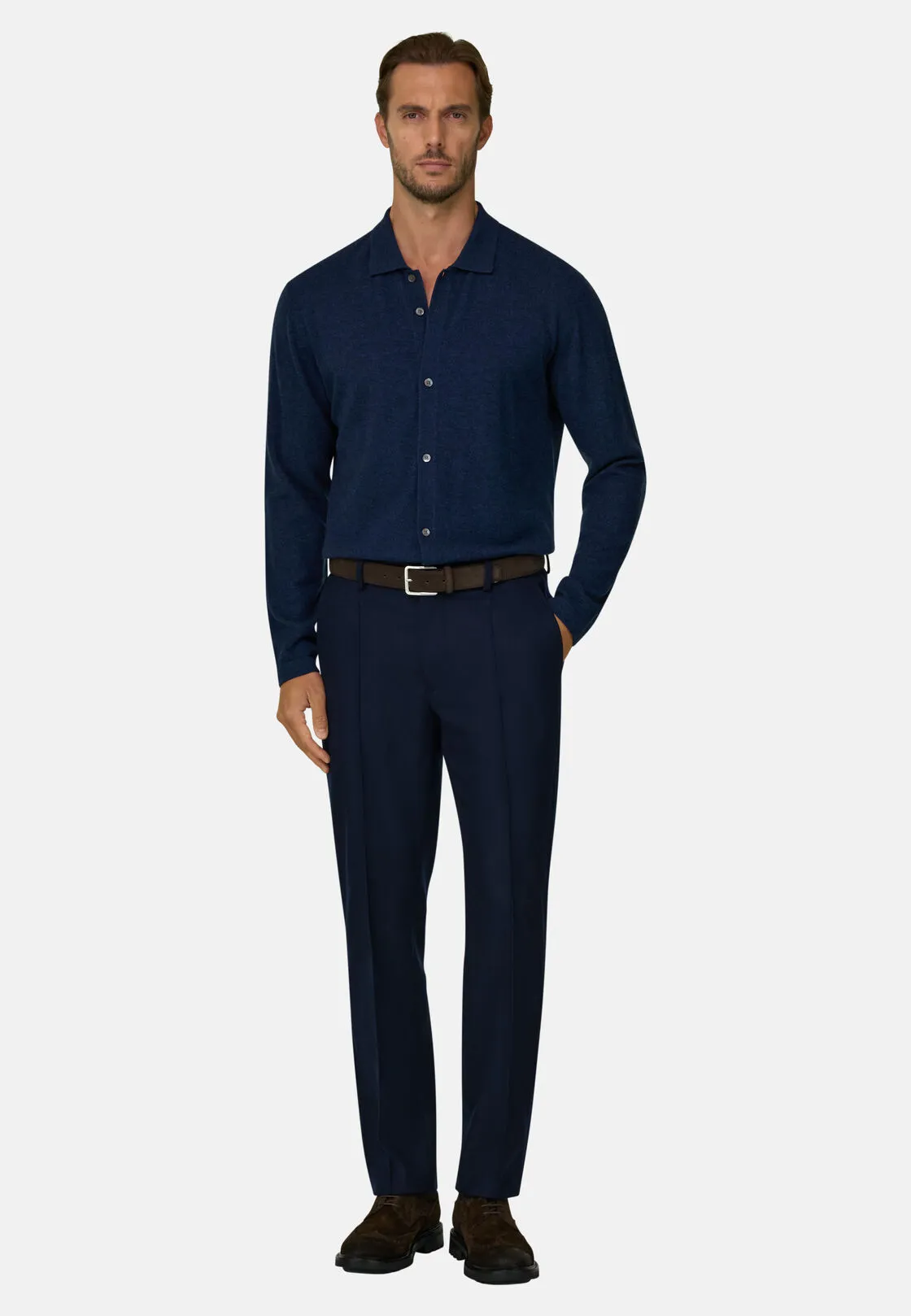 Boggi, Camicia Di Maglia In Lana Cashmere, Uomo, Navy, Taglia: L - immagine 2