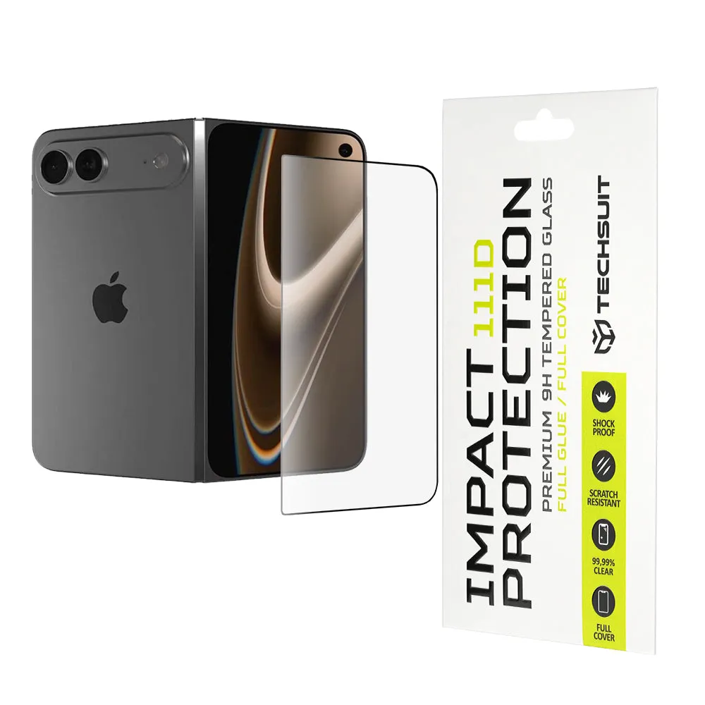Pellicola Protettiva Schermo Esterno Techsuit per Apple iPhone Duo, Vetro Temperato, Full Glue, 111D, Nero - immagine 1