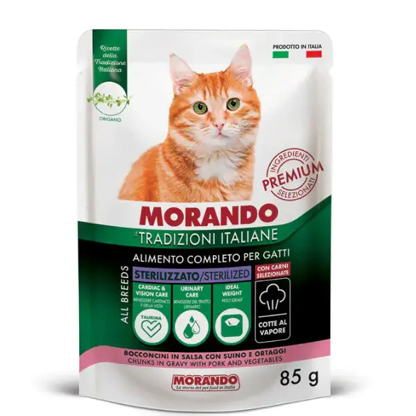 Morando Tradizioni Italiane Cat Adult Sterilized Bocconcini 85 gr Maiale - confezione da 24 pezzi - Cibo umido per gatti - immagine 1