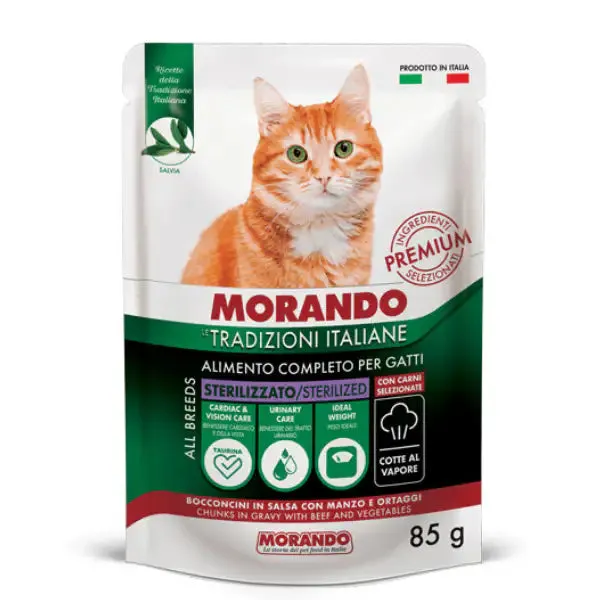 Morando Tradizioni Italiane Cat Adult Sterilized Bocconcini 85 gr Manzo - confezione da 24 pezzi - Cibo umido per gatti - immagine 1
