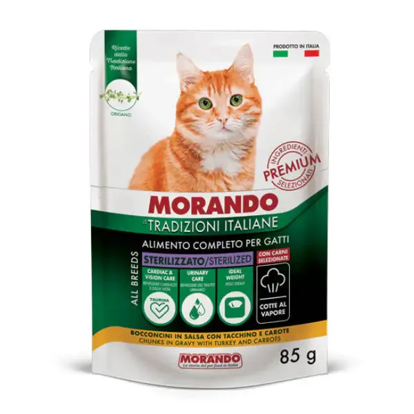 Morando Tradizioni Italiane Cat Adult Sterilized Bocconcini 85 gr Tacchino - confezione da 24 pezzi - Cibo umido per gatti - immagine 1