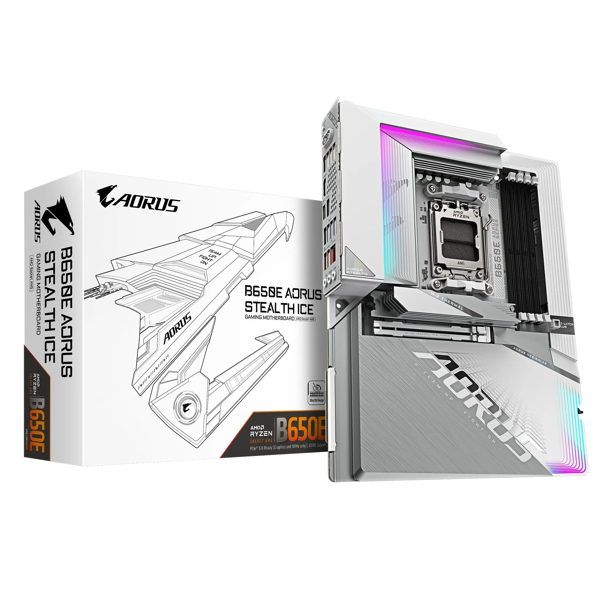 B650E AORUS STEALTH ICE Scheda madre - AMD Ryzen serie 9000, VRM a 12+2+2 fasi, fino a 8000 MHz DDR5 (OC), 1xPCIe 5.0 + 2xPCIe 4.0 M.2, LAN 2,5 GbE, WIFI 7, USB 3.2 Gen 2x2 - immagine 1