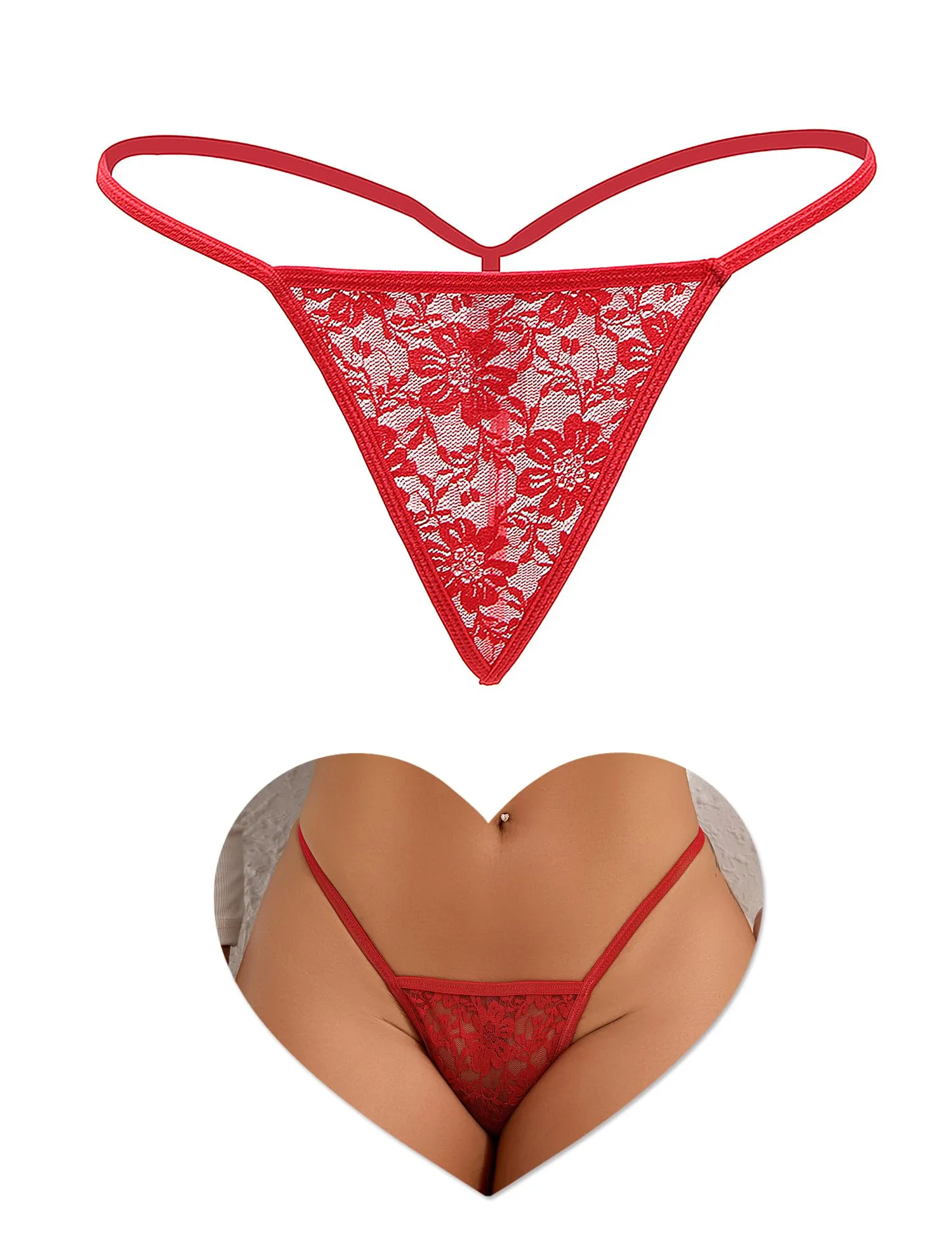 ohmydear Perizoma da donna Tanga Sexy Chic Pizzo, rosso, L - immagine 1