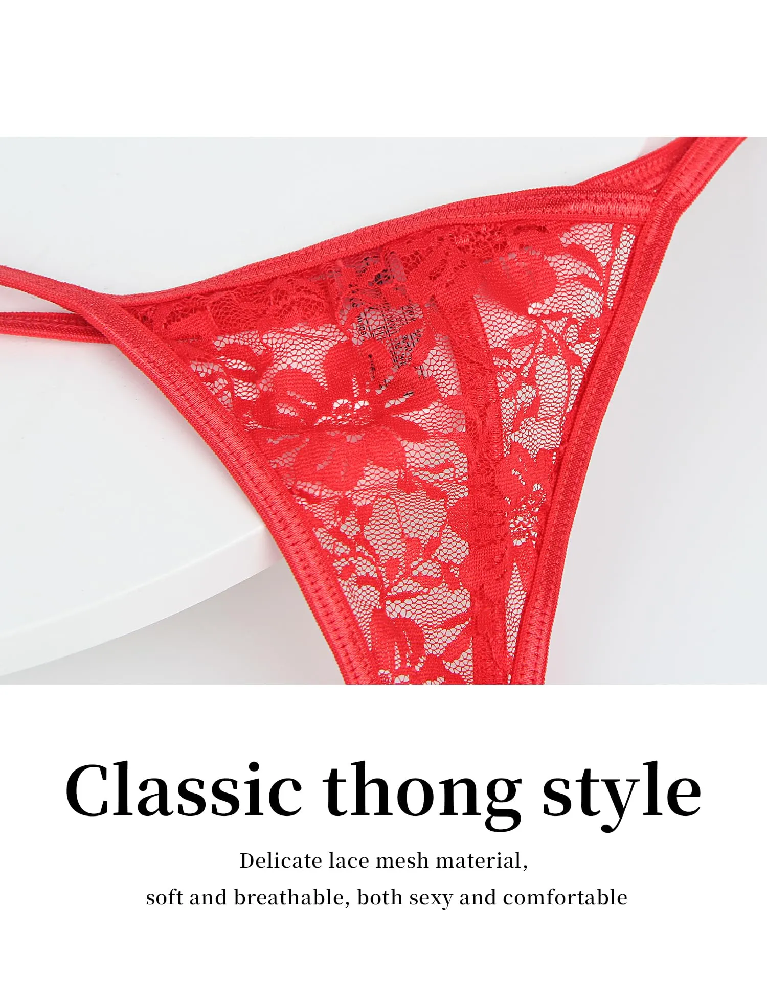 ohmydear Perizoma da donna Tanga Sexy Chic Pizzo, rosso, L - immagine 5