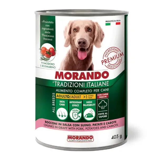 Morando Tradizioni Italiane Dog Adult All breeds Bocconi in salsa 405 gr Maiale carote e patate - confezione da 24 pezzi - Cibo umido per cani - immagine 1