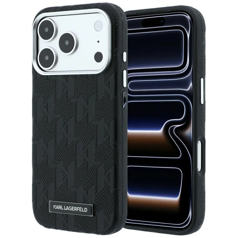 Custodia MagSafe per Apple iPhone 18 Pro / 17 Pro, Karl Lagerfeld, Logo in resina monocromatica granulata, Nera - immagine 1